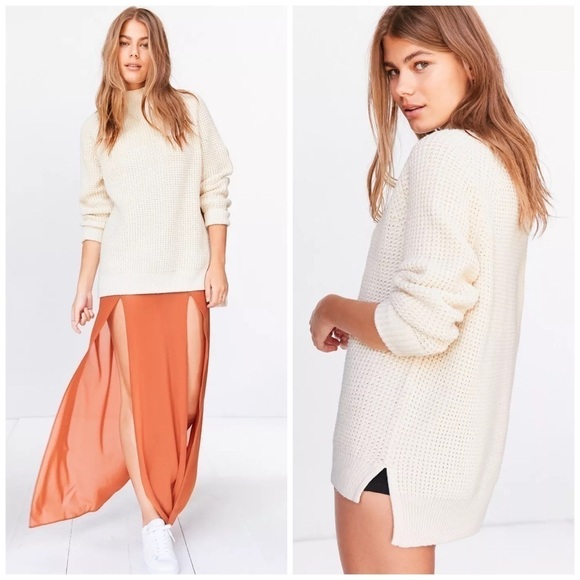 Urban Outfitters BDG Waffle Knit Turtleneck Sweater Oversized Cotton Ribbed Trim - Picture 1 of 12